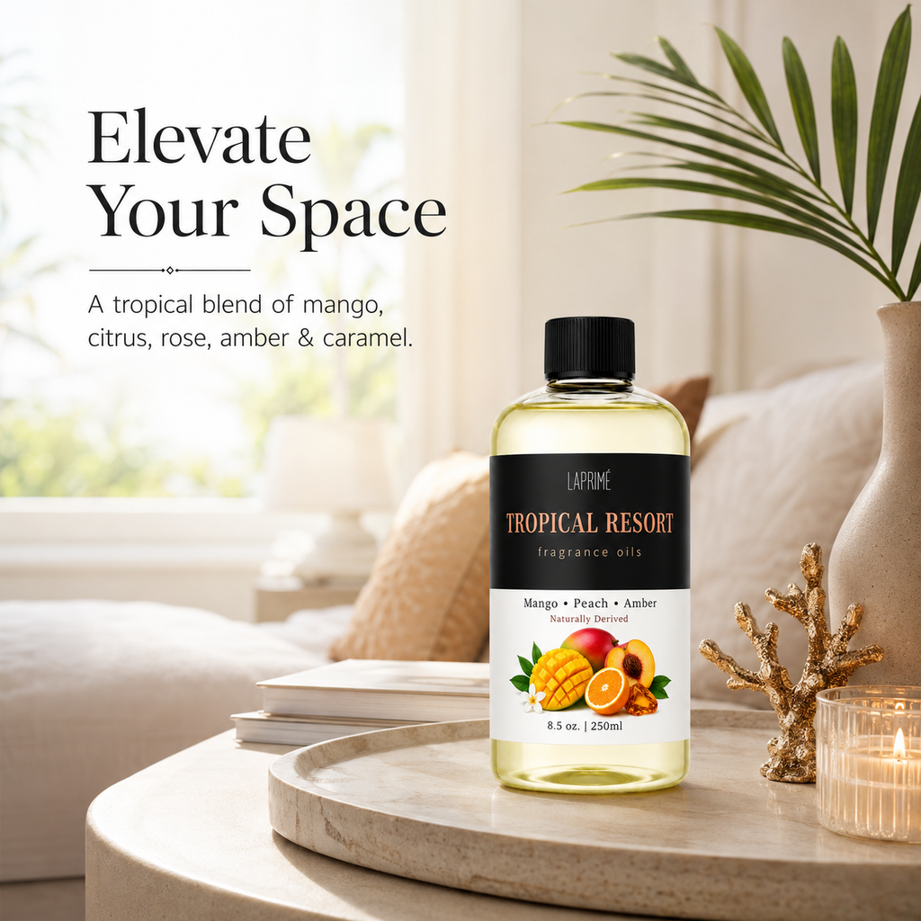 Tropical Resort Luxury Diffuser Oil, Five-Star Hotel Inspired Fragrance with Mango, Citrus, Rose, Floral & Musk Notes, Waterless Home Fragrance Oil Refill for Diffusers, Long-Lasting Room Scent, 250ml