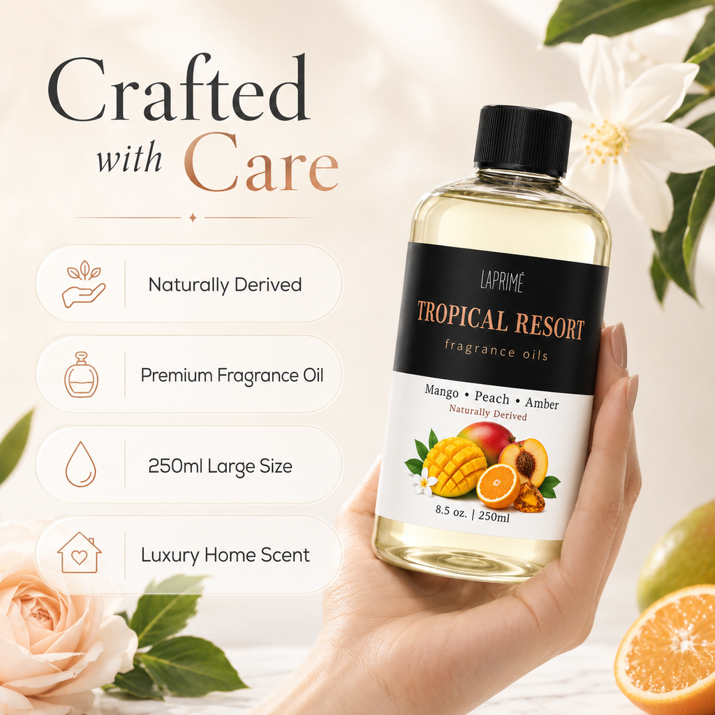 Tropical Resort Luxury Diffuser Oil, Five-Star Hotel Inspired Fragrance with Mango, Citrus, Rose, Floral & Musk Notes, Waterless Home Fragrance Oil Refill for Diffusers, Long-Lasting Room Scent, 250ml