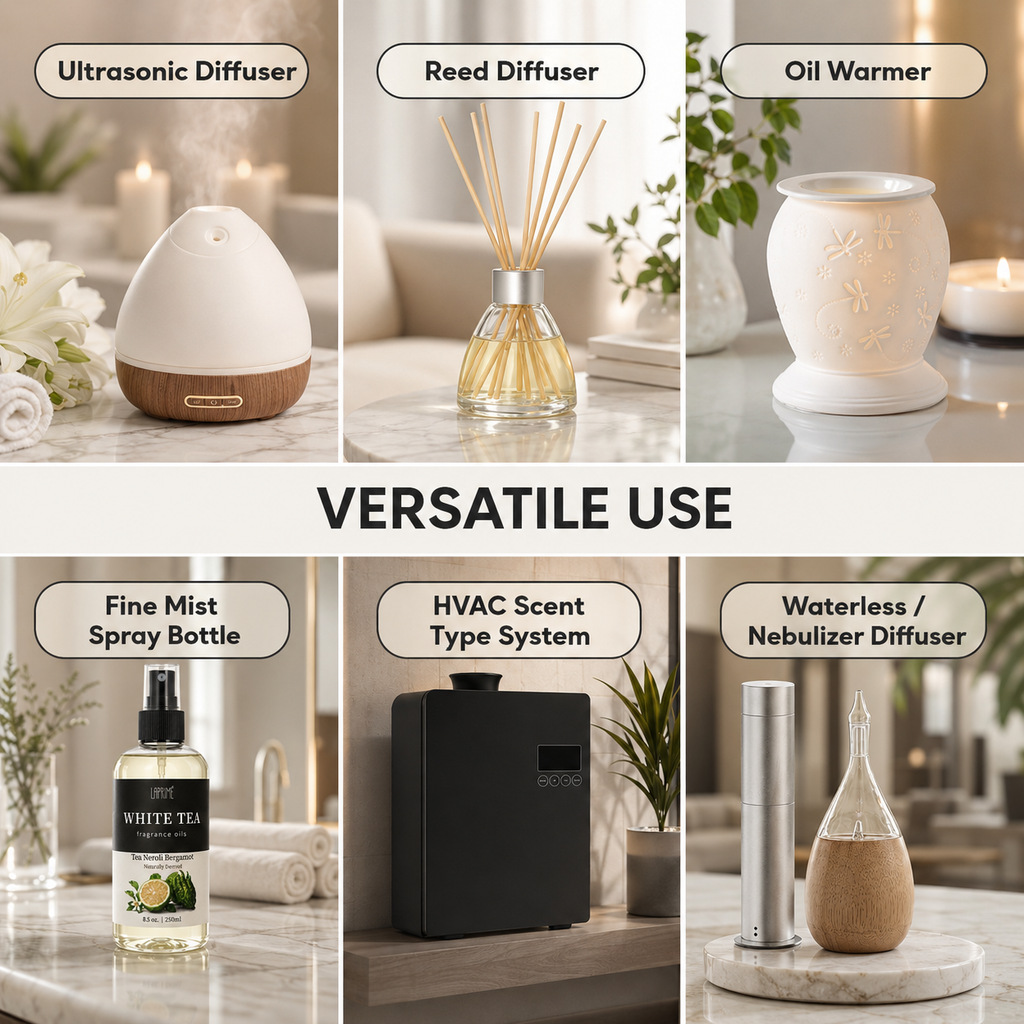 White Tea Luxury Diffuser Oil, Five-Star Hotel Inspired Fragrance with Bergamot, White Tea, Lily of the Valley & Musk Notes, Waterless Home Fragrance Oil Refill, Long-Lasting Room Scent ，250ml