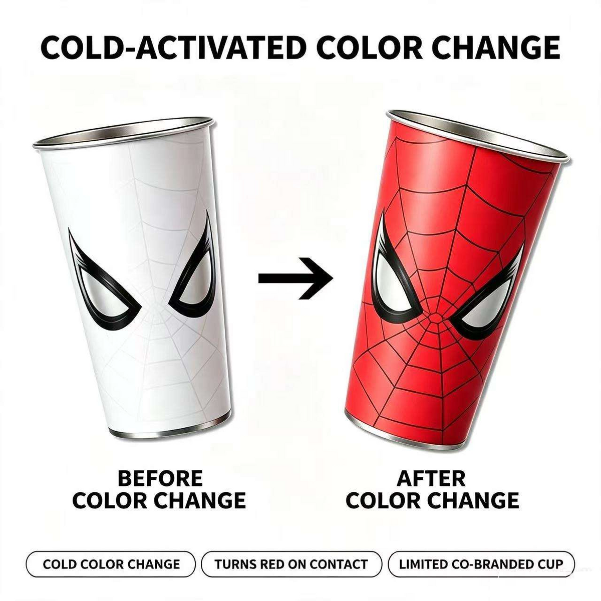 Cookools Spider Color Changing Tumbler, Cold Drink Activated Stainless Steel Cup with Lid & Straw, Reusable 24 OZ Travel Mug Party Halloween Christmas Gift