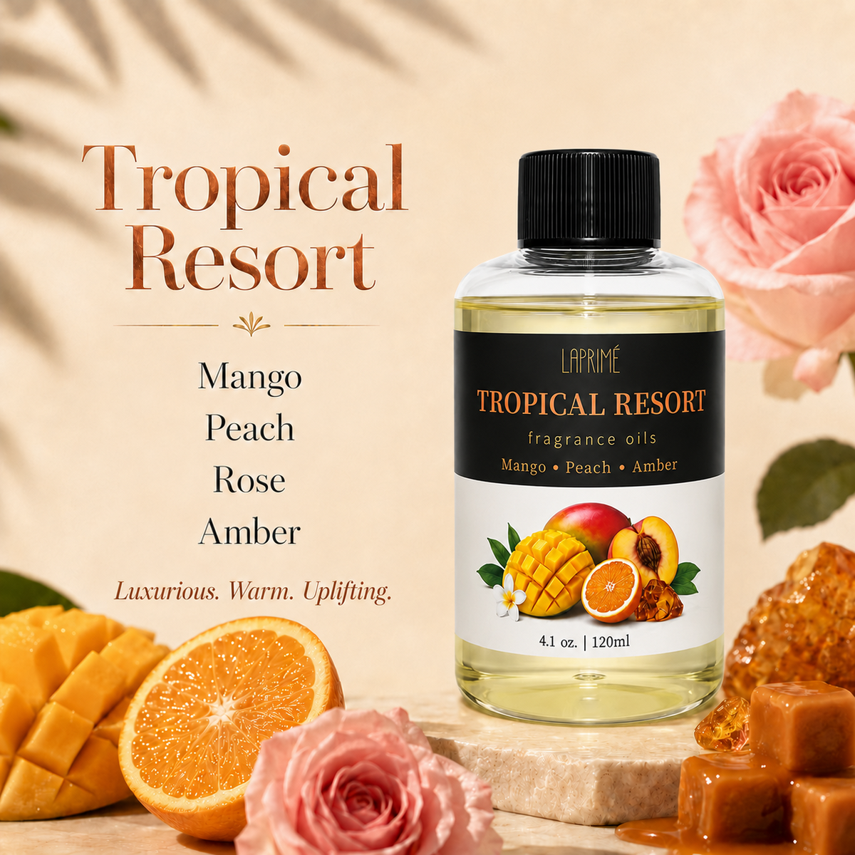 Tropical Resort Luxury Diffuser Oil, Five-Star Hotel Inspired Fragrance with Mango, Citrus, Rose, Floral & Musk Notes, Waterless Home Fragrance Oil Refill for Diffusers, Long-Lasting Room Scent, 250ml